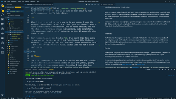 The Visual Studio Code editor with the Cobalt2 theme